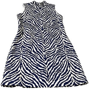 J McLaughlin Dress Blue Tiger Eye Stripe Scuba Animal  Sleeveless Zipper SZ M